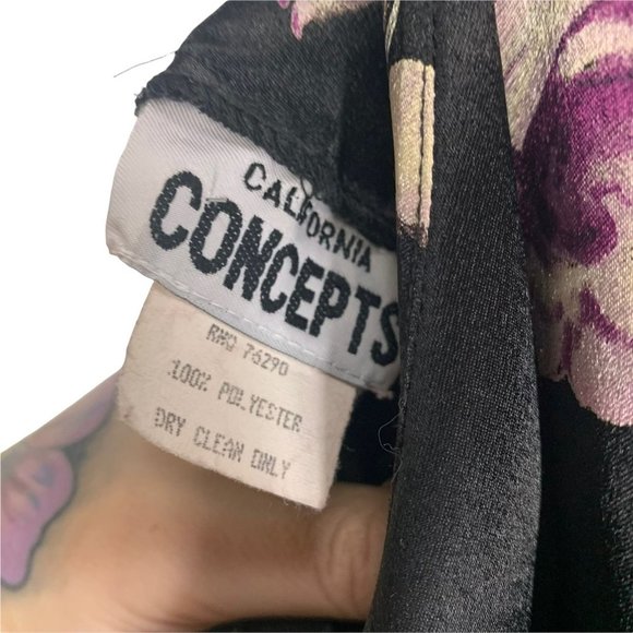 Vintage California Concepts Satin Purple Floral Sleeveless Dress Large - Picture 9 of 13